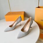 Louis Vuitton LV Women Blossom Pump Silver Textile Leather 9.5 CM Monogram Flower Heel – Bild 4