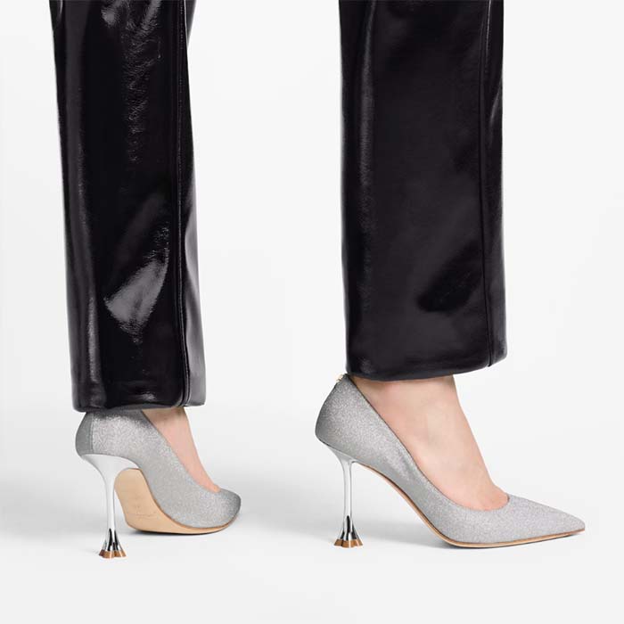 Louis Vuitton LV Women Blossom Pump Silver Textile Leather 9.5 CM Monogram Flower Heel (4)