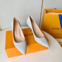 Louis Vuitton LV Women Blossom Pump Silver Textile Leather 9.5 CM Monogram Flower Heel (7)