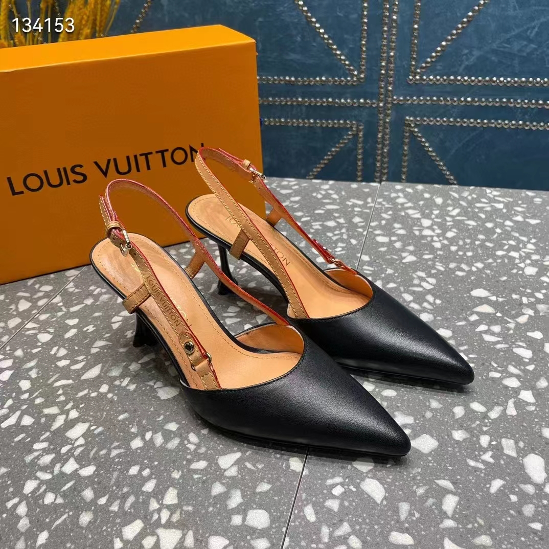 Louis Vuitton LV Women Blossom Slingback Pump Black Lambskin Strap Natural Cowhide Leather (1)
