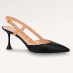 Louis Vuitton LV Damen Blossom Slingback Pump Schwarzes Lammfellband Natürliches Rindsleder