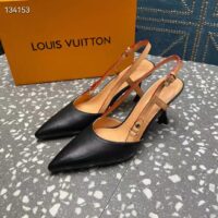 Louis Vuitton LV Women Blossom Slingback Pump Black Lambskin Strap Natural Cowhide Leather