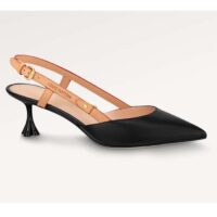 Louis Vuitton LV Women Blossom Slingback Pump Black Lambskin Strap Natural Cowhide Leather