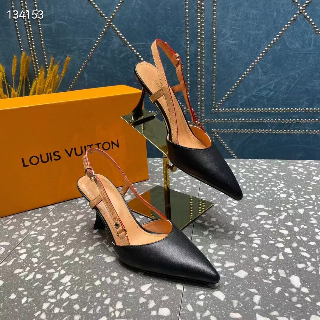 Louis Vuitton LV Women Blossom Slingback Pump Black Lambskin Strap Natural Cowhide Leather (3)