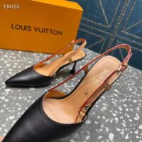 Louis Vuitton LV Women Blossom Slingback Pump Black Lambskin Strap Natural Cowhide Leather (10)