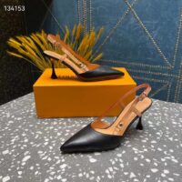 Louis Vuitton LV Women Blossom Slingback Pump Black Lambskin Strap Natural Cowhide Leather (10)