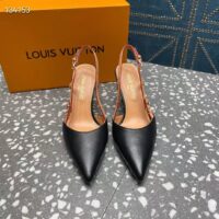 Louis Vuitton LV Women Blossom Slingback Pump Black Lambskin Strap Natural Cowhide Leather