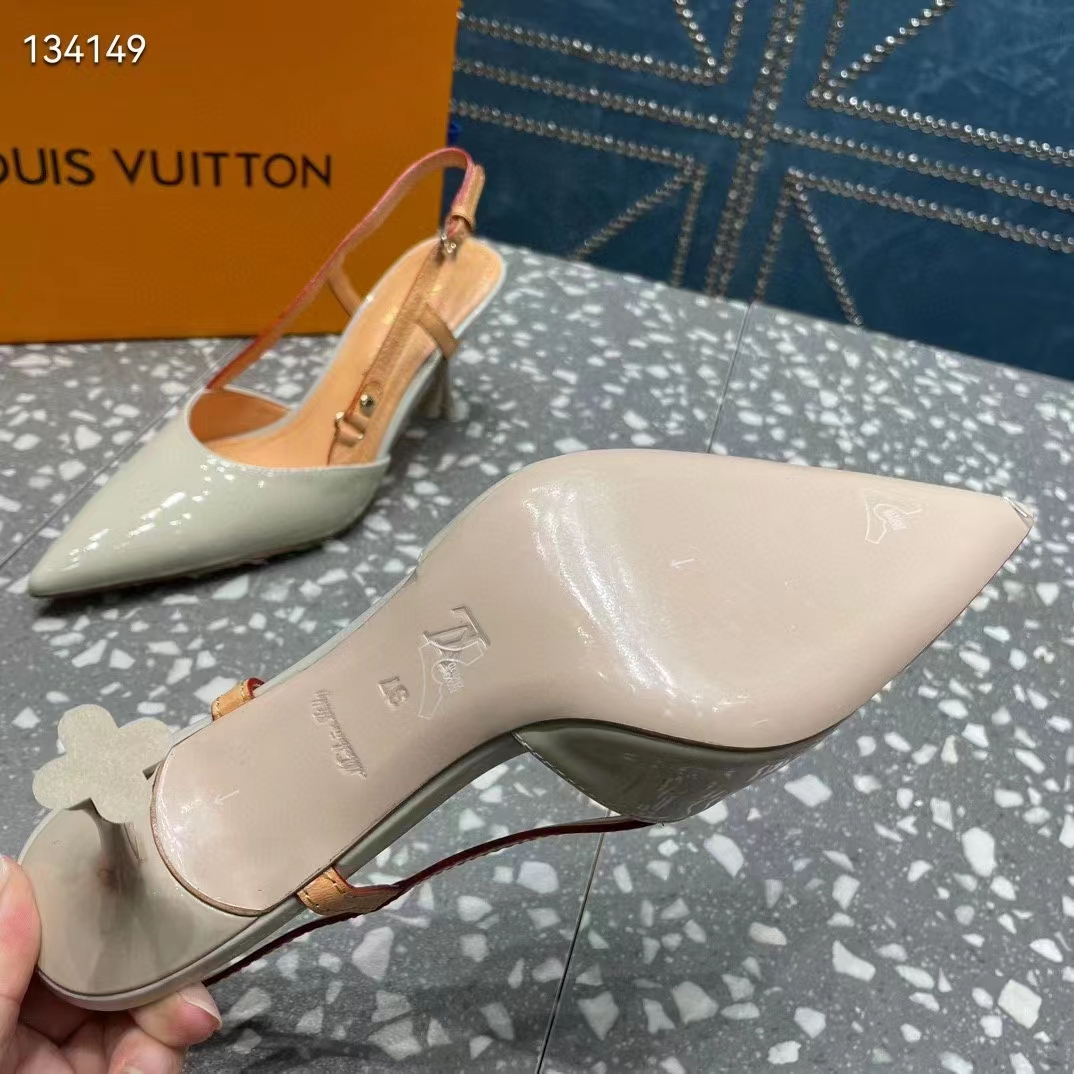 Louis Vuitton LV Women Blossom Slingback Pump Cream Patent Calf Leather Natural Cowhide (3)