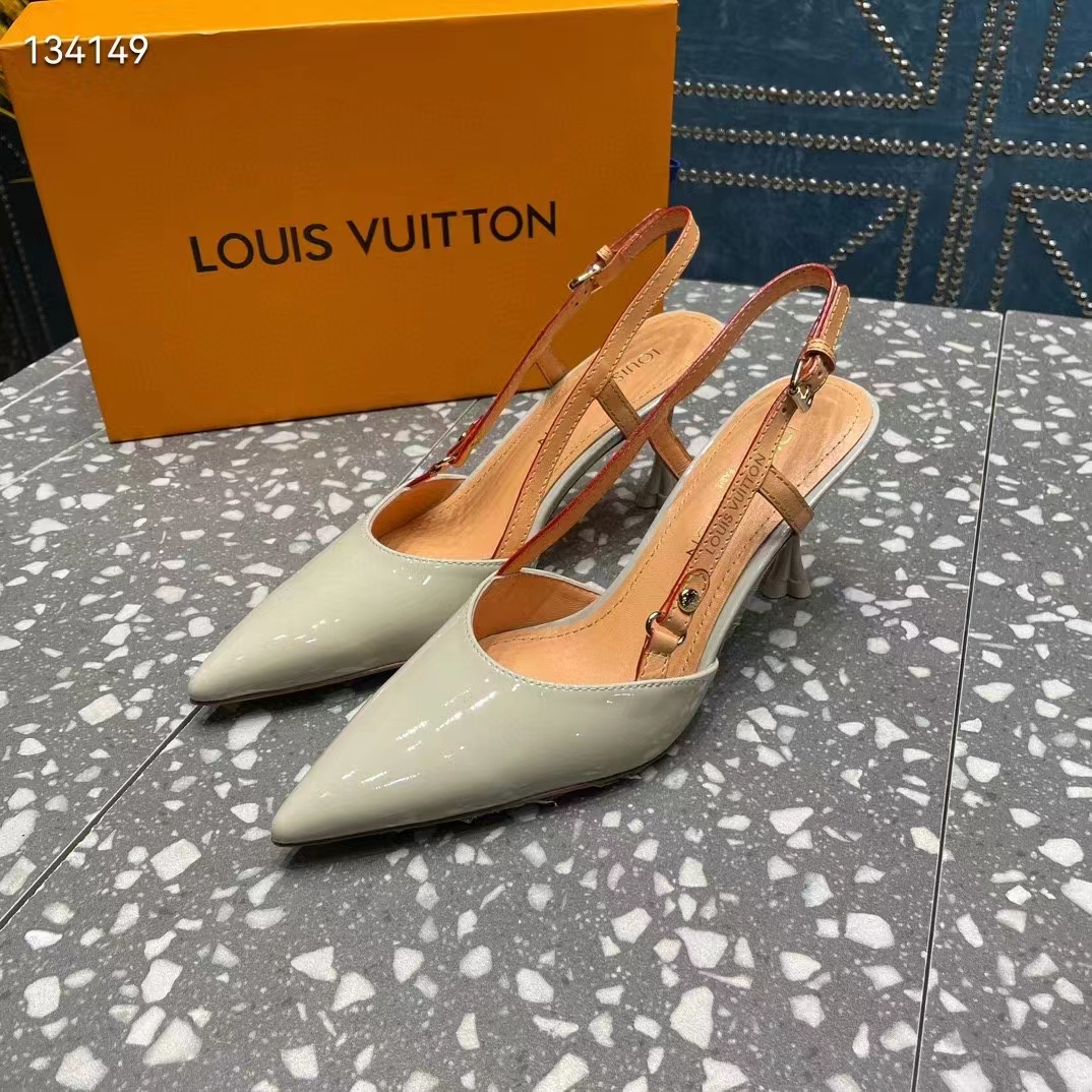 Louis Vuitton LV Women Blossom Slingback Pump Cream Patent Calf Leather Natural Cowhide (4)
