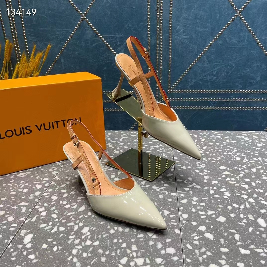 Louis Vuitton LV Women Blossom Slingback Pump Cream Patent Calf Leather Natural Cowhide (6)