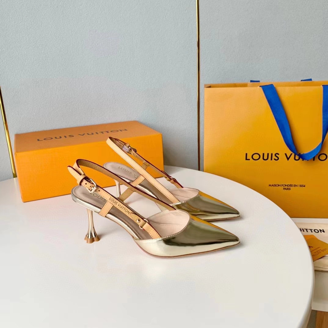 Louis Vuitton LV Women Blossom Slingback Pump Light Gold Metallic Calf Leather Cowhide (11)
