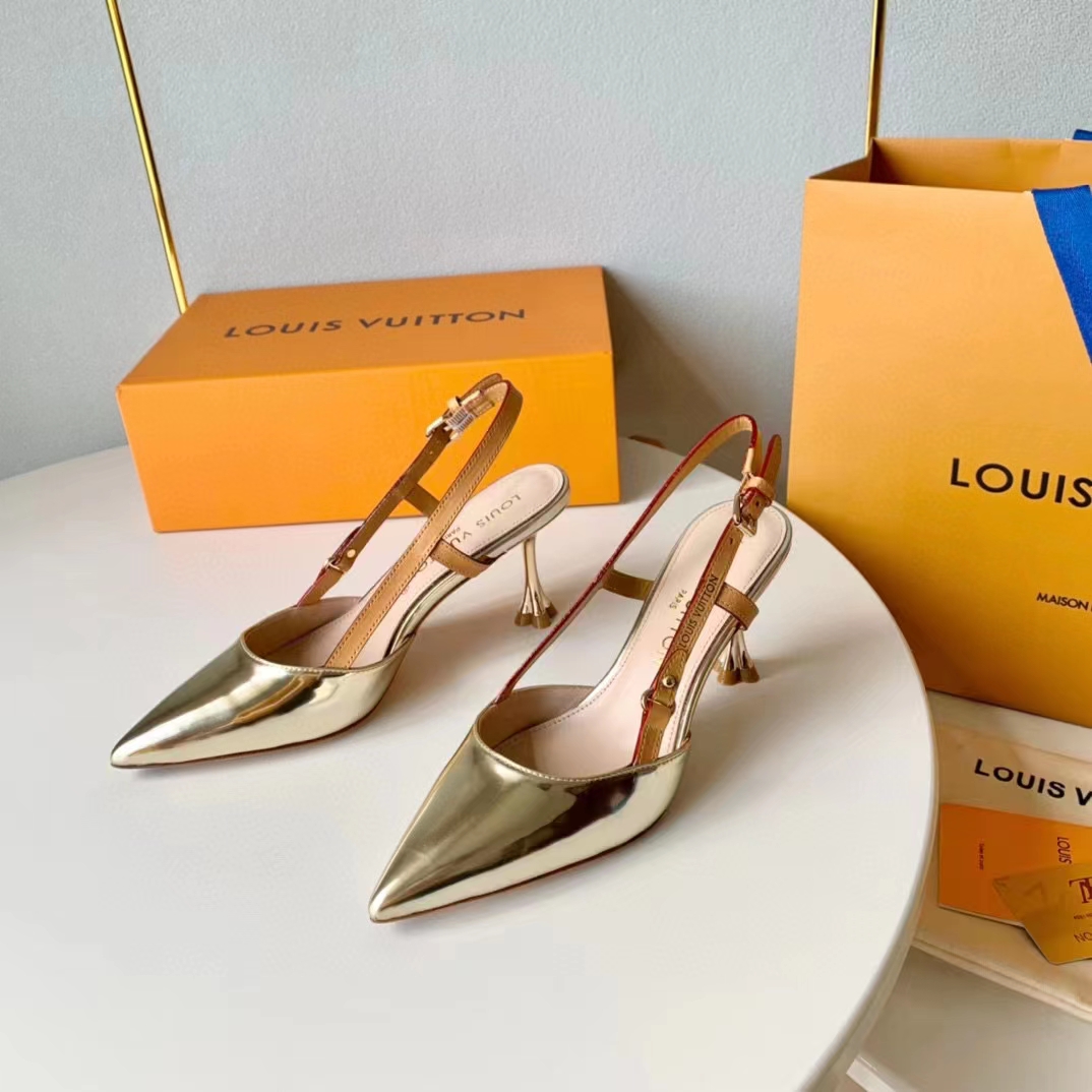 Louis Vuitton LV Women Blossom Slingback Pump Light Gold Metallic Calf Leather Cowhide (3)