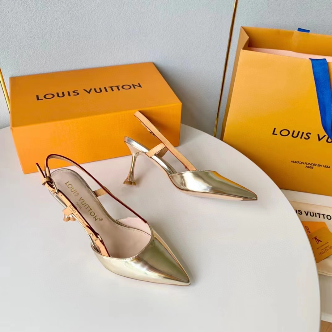 Louis Vuitton LV Women Blossom Slingback Pump Light Gold Metallic Calf Leather Cowhide (4)