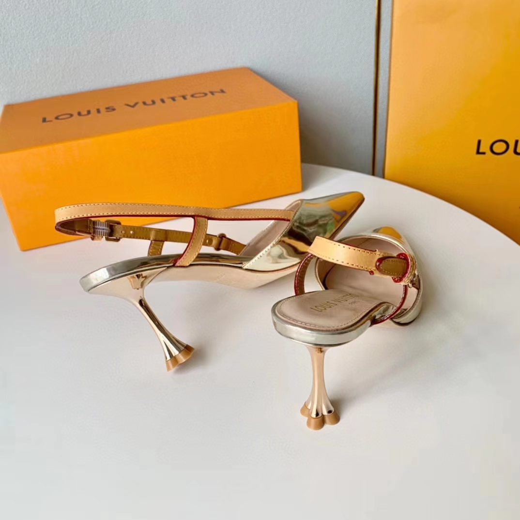 Louis Vuitton LV Women Blossom Slingback Pump Light Gold Metallic Calf Leather Cowhide (5)