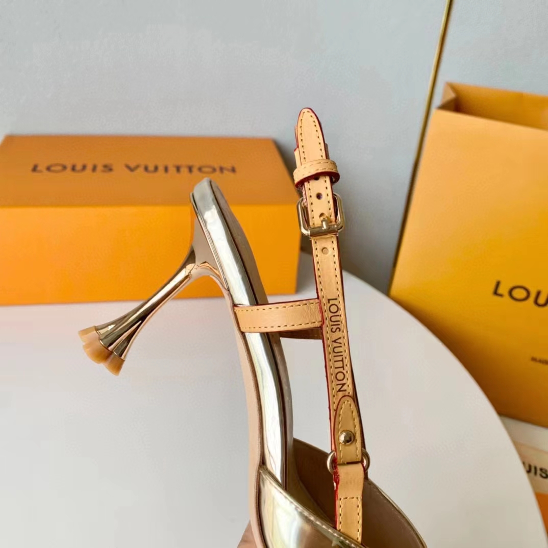Louis Vuitton LV Women Blossom Slingback Pump Light Gold Metallic Calf Leather Cowhide (7)
