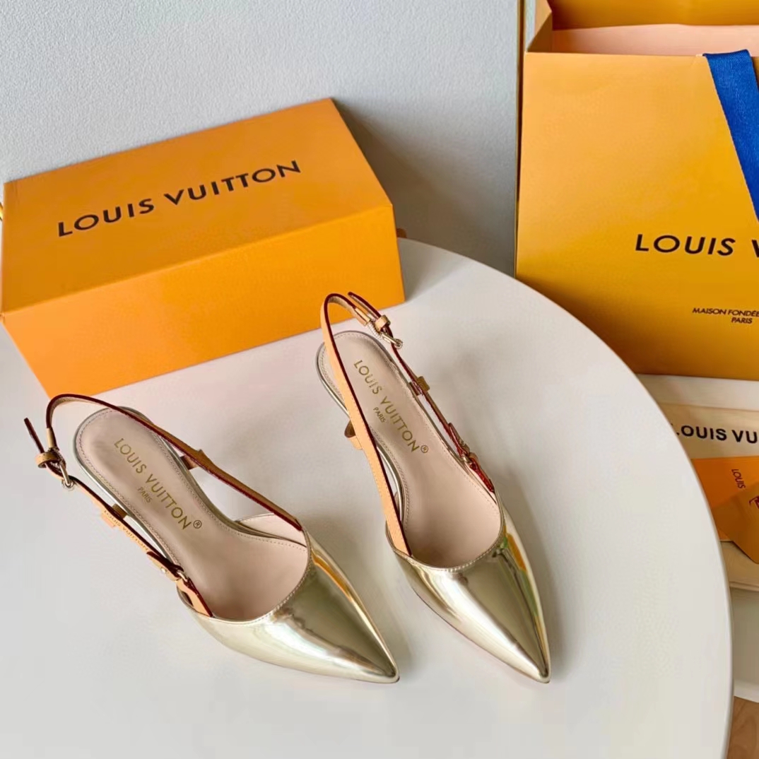 Louis Vuitton LV Women Blossom Slingback Pump Light Gold Metallic Calf Leather Cowhide (8)
