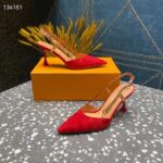 Louis Vuitton LV Women Blossom Slingback Pump Red Suede Baby Goat Leather Cowhide - immagine 2