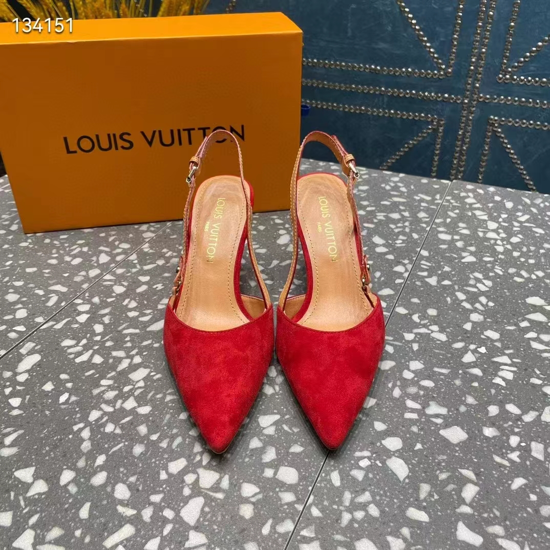 Louis Vuitton LV Women Blossom Slingback Pump Red Suede Baby Goat Leather Cowhide (2)