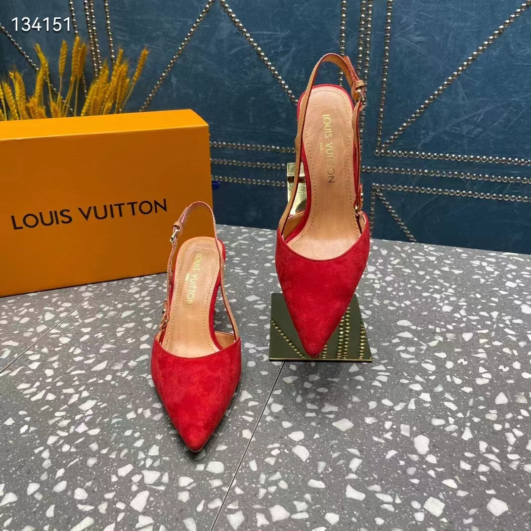 Louis Vuitton LV Women Blossom Slingback Pump Red Suede Baby Goat Leather Cowhide (3)