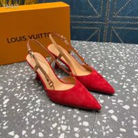 Louis Vuitton LV Women Blossom Slingback Pump Red Suede Baby Goat Leather Cowhide (6)