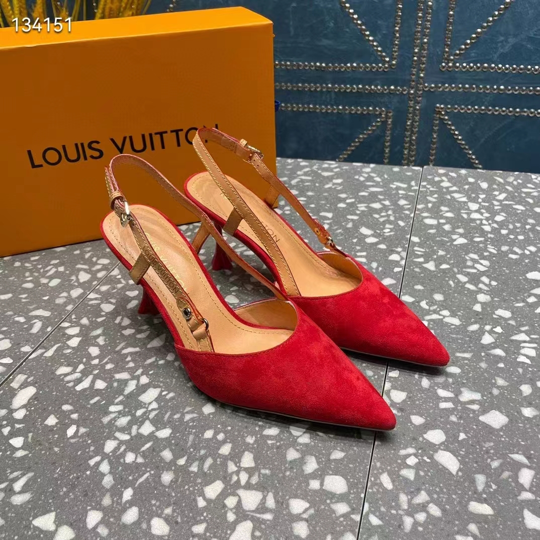 Louis Vuitton LV Women Blossom Slingback Pump Red Suede Baby Goat Leather Cowhide (4)