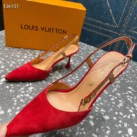 Louis Vuitton LV Women Blossom Slingback Pump Red Suede Baby Goat Leather Cowhide (6)
