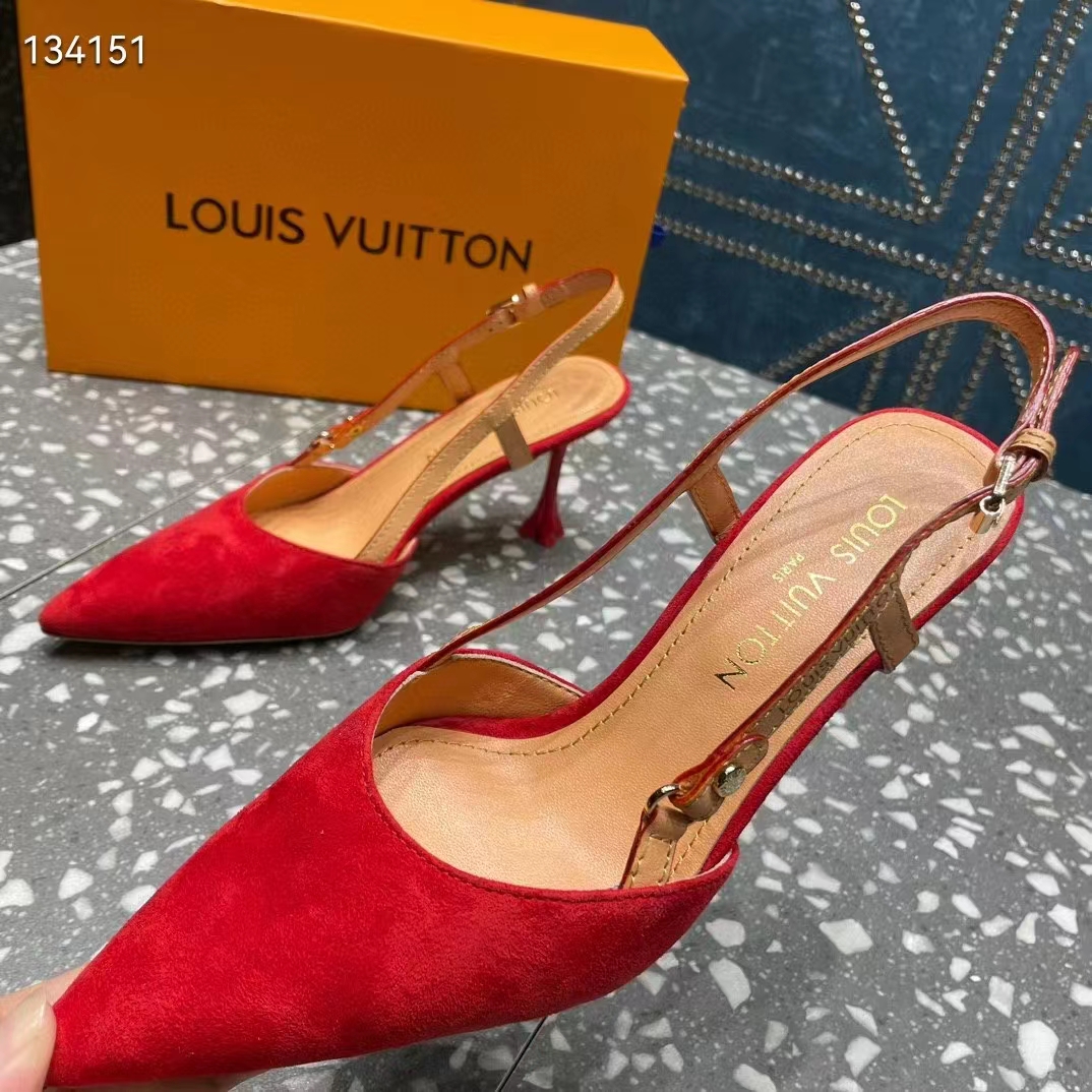 Louis Vuitton LV Women Blossom Slingback Pump Red Suede Baby Goat Leather Cowhide (5)