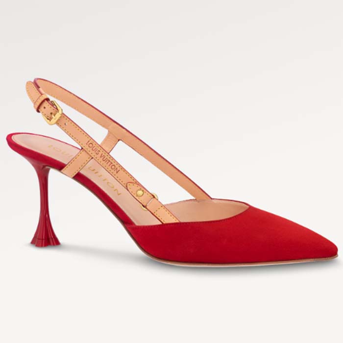 Louis Vuitton LV Women Blossom Slingback Pump Red Suede Baby Goat Leather Cowhide