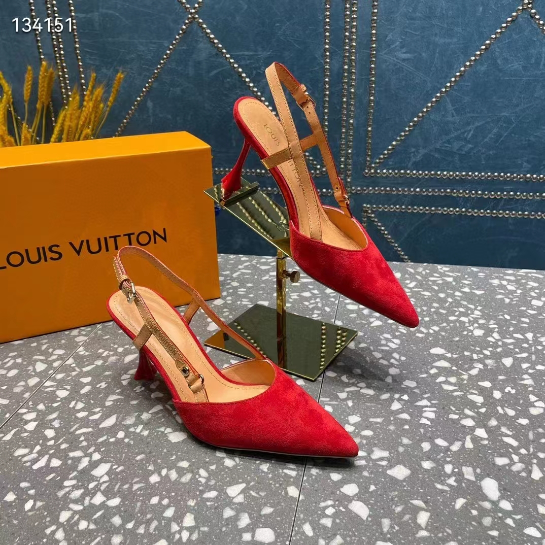 Louis Vuitton LV Women Blossom Slingback Pump Red Suede Baby Goat Leather Cowhide (7)