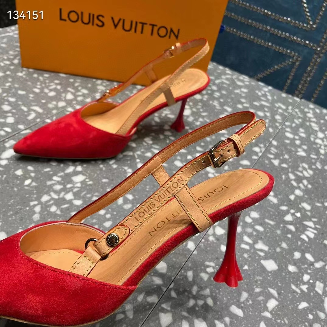 Louis Vuitton LV Women Blossom Slingback Pump Red Suede Baby Goat Leather Cowhide (8)