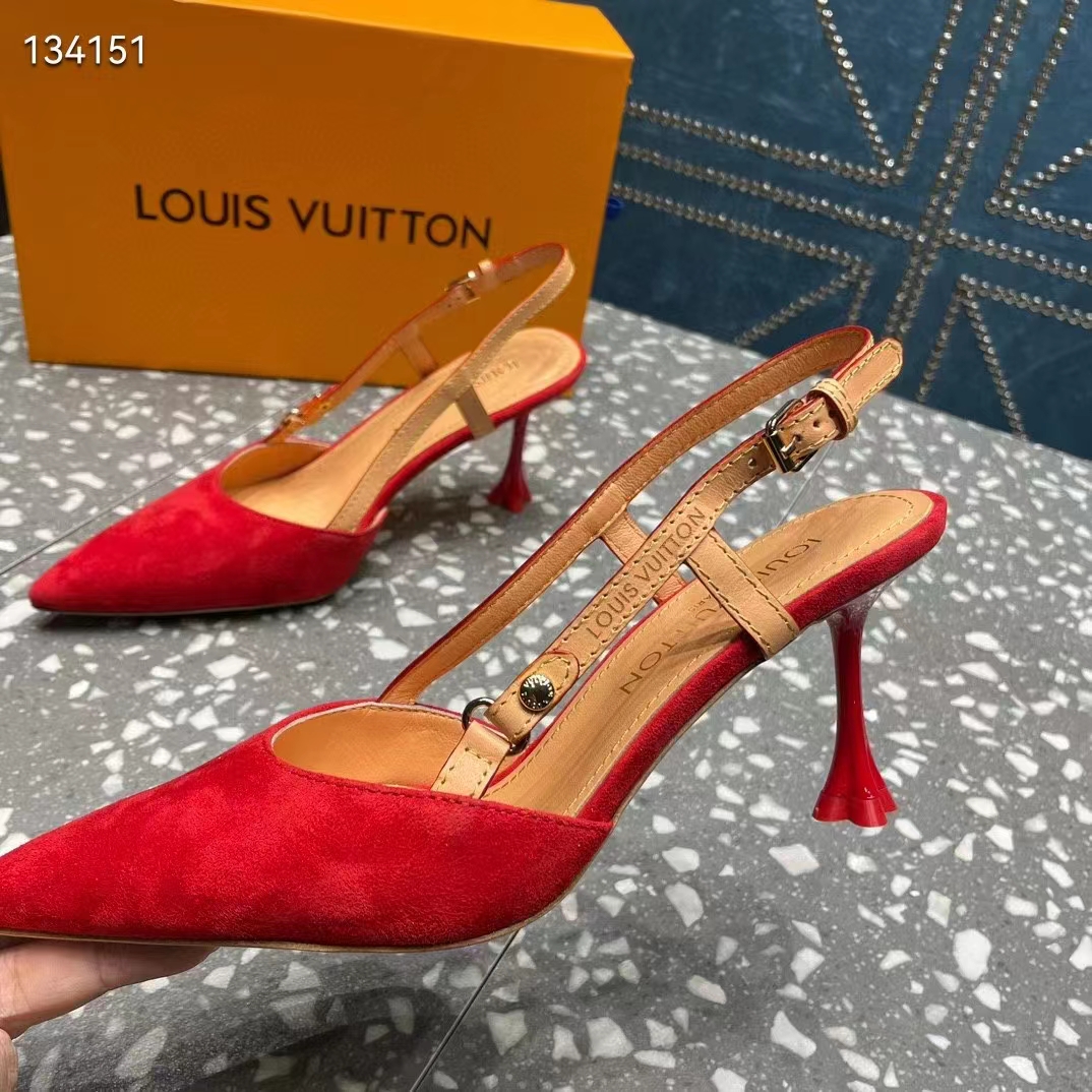 Louis Vuitton LV Women Blossom Slingback Pump Red Suede Baby Goat Leather Cowhide (9)