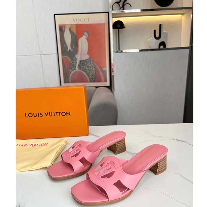 Louis Vuitton LV Women Isola Flat Mule Pink Calf Leather Circle Signature (1)