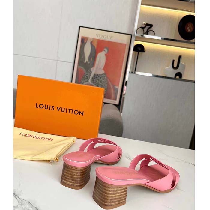Louis Vuitton LV Women Isola Flat Mule Pink Calf Leather Circle Signature (10)