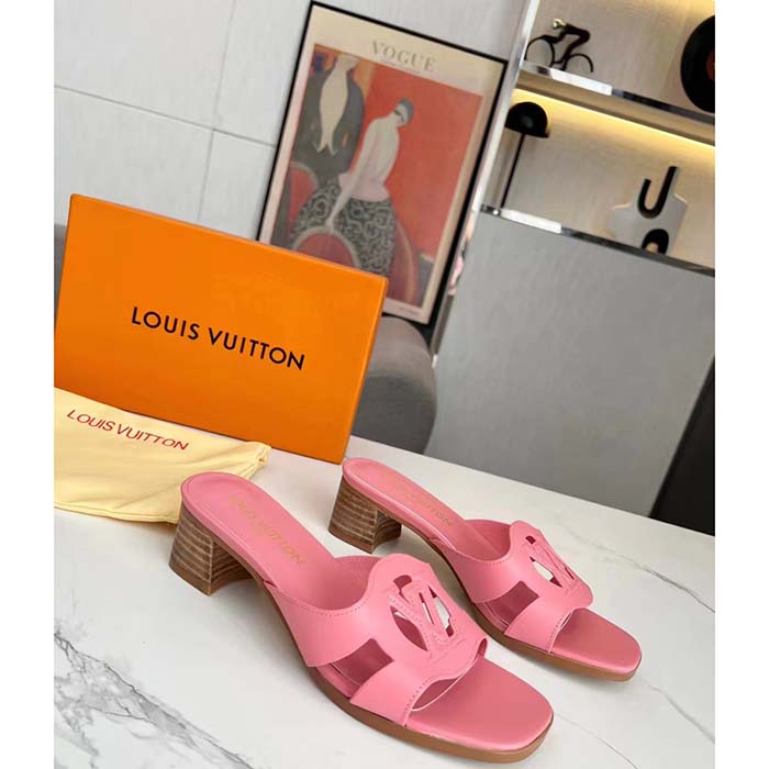 Louis Vuitton LV Women Isola Flat Mule Pink Calf Leather Circle Signature (7)