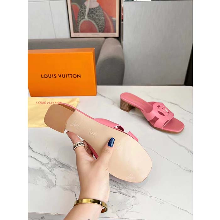 Louis Vuitton LV Women Isola Flat Mule Pink Calf Leather Circle Signature (9)