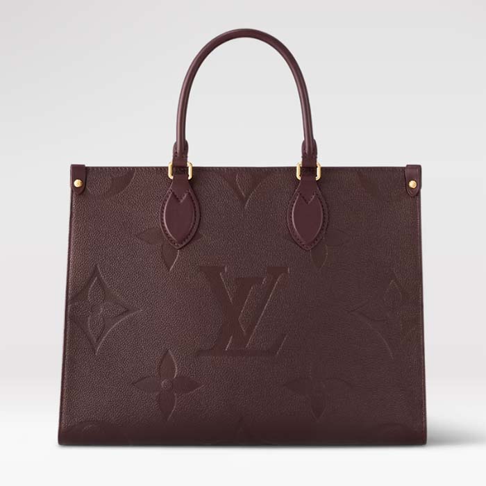 Louis Vuitton LV Women OnTheGo MM​ Wine Red Monogram Empreinte Embossed Grained Cowhide Leather
