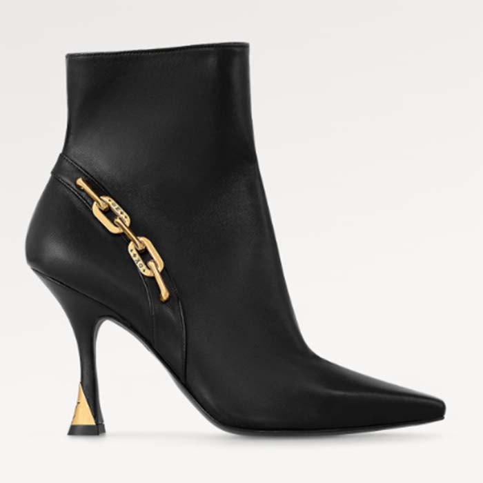 Louis Vuitton LV Women Sparkle Ankle Boot Black Lamb Leather Side Zip 9.5 CM Heel