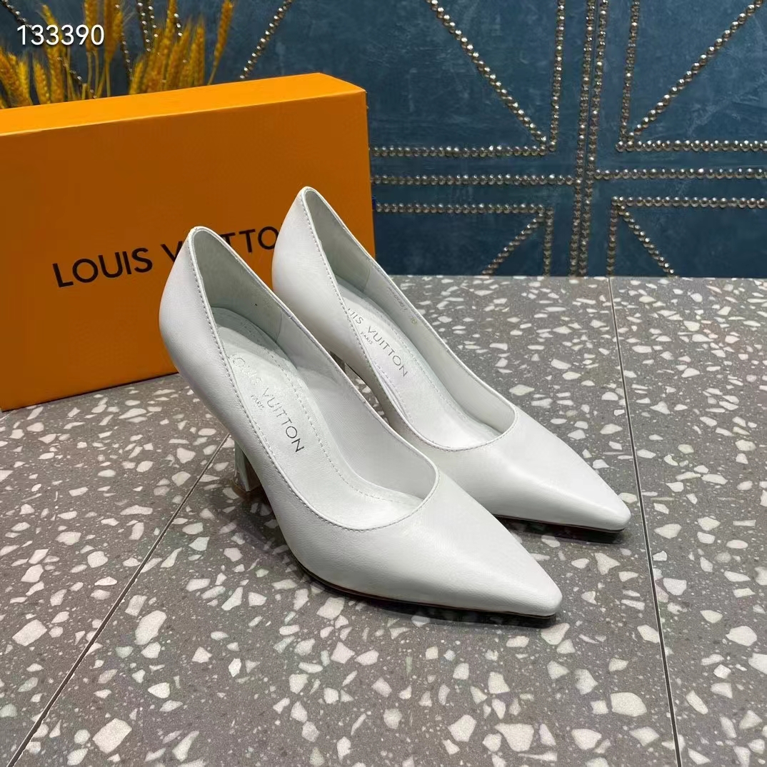 Louis Vuitton LV Women Sparkle Pump Ivory White Lamb Leather Outsole 9.5 Cm Heel (1)