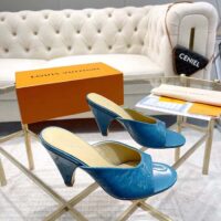 Louis Vuitton LV Women Super Mule Azure Blue Monogram-Debossed Patent Calf Leather 10 CM Heel (1)