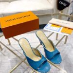 Louis Vuitton LV Women Super Mule Azure Blue Monogram-Debossed Patent Calf Leather 10 CM Heel - Image 4