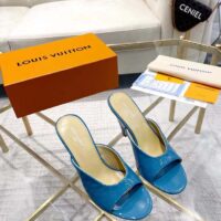 Louis Vuitton LV Women Super Mule Azure Blue Monogram-Debossed Patent Calf Leather 10 CM Heel (1)