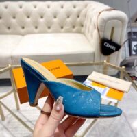 Louis Vuitton LV Women Super Mule Azure Blue Monogram-Debossed Patent Calf Leather 10 CM Heel (1)