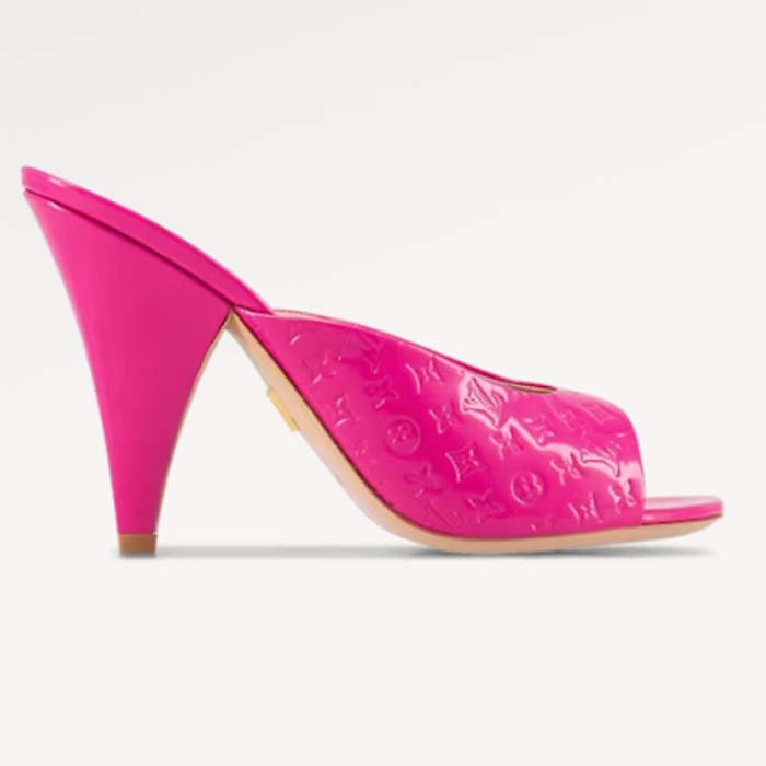 Louis Vuitton LV Women Super Mule Fuchsia Monogram-Debossed Patent Calf Leather 10 CM Heel