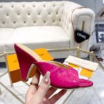 Louis Vuitton LV Women Super Mule Fuchsia Monogram-Debossed Patent Calf Leather 10 CM Heel - Image 8