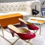 Louis Vuitton LV Women Super Mule Red Monogram-Debossed Patent Calf Leather 10 CM Heel - Image 3