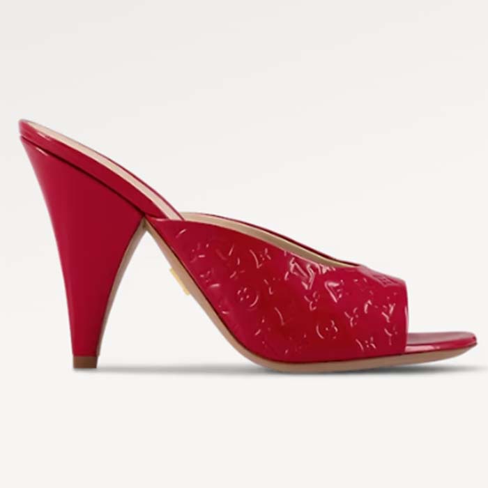Louis Vuitton LV Women Super Mule Red Monogram-Debossed Patent Calf Leather 10 CM Heel