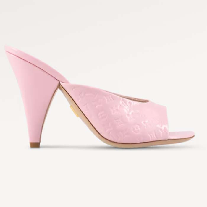 Louis Vuitton LV Women Super Mule Rose Clair Pink Monogram-Debossed Patent Calf Leather 10 CM Heel