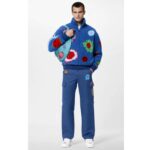 Louis Vuitton Men LV x YK Faces Zipped Fleece Blouson Polyester Blue Multicolor Regular Fit – Image 12