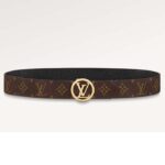 Louis Vuitton Unisex LV Circle 35 MM Reversible Belt Black Leather Monogram Canvas