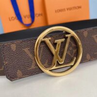 Louis Vuitton Unisex LV Circle 35 MM Reversible Belt Black Leather Monogram Canvas (6)